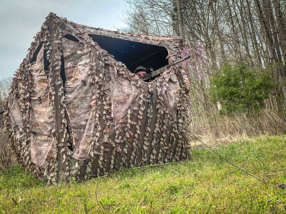 Blind sit and wait out silent turkeys. © Michael Pendley photo