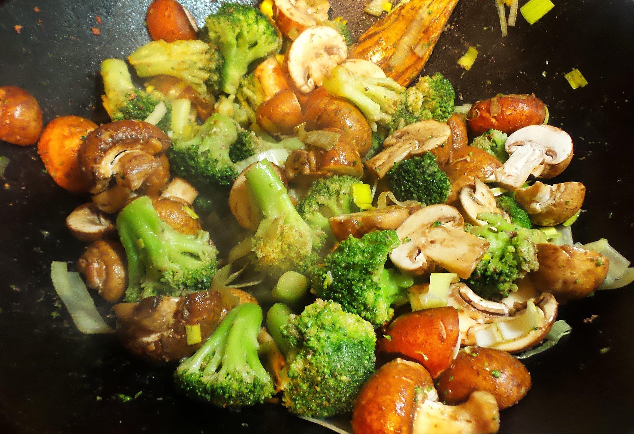 A quick stir fry for the vegetables and the dish is about complete.