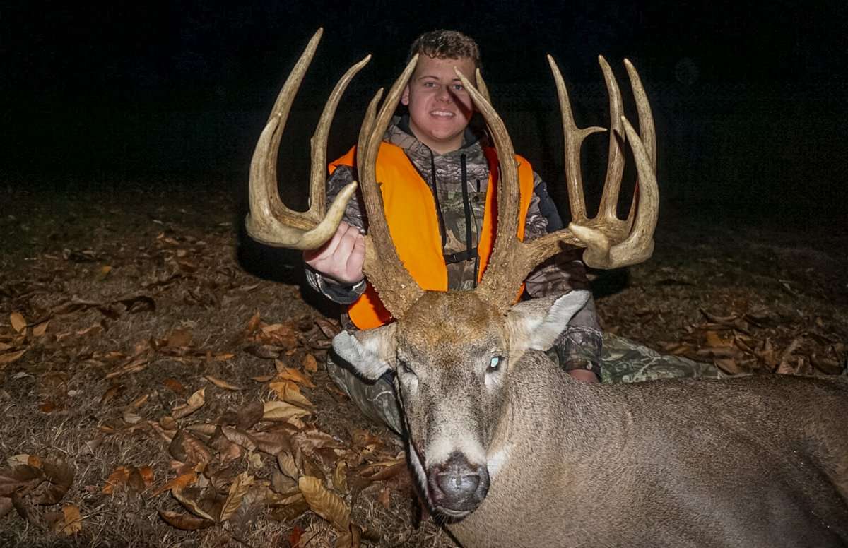 After three long seasons of hunting him, Devan Sullivan grunted this giant buck to within range on the last day of the first Illinois shotgun season. (Photo courtesy of Devan Sullivan)