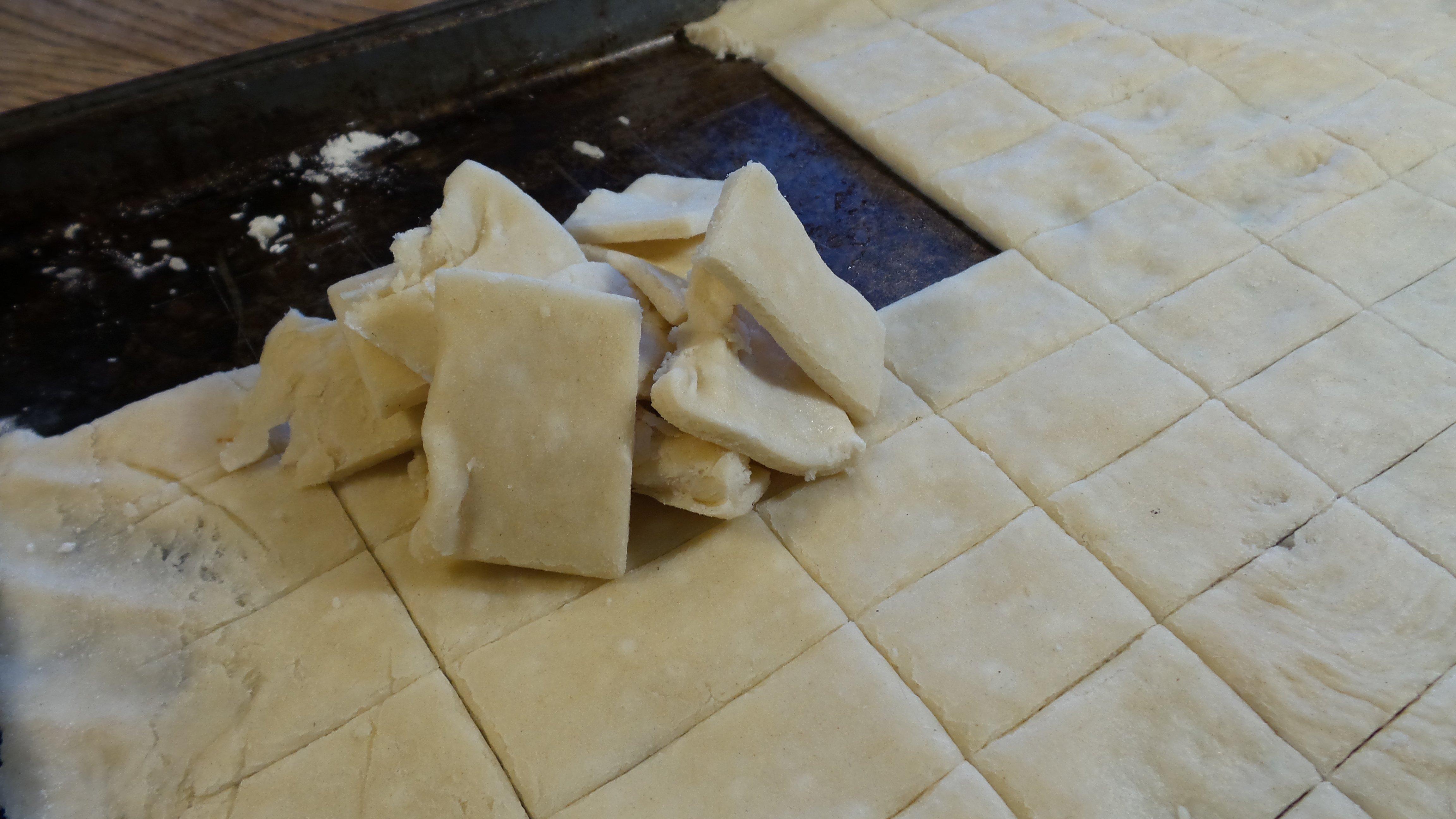 Cut the rested dumplings with a pizza cutter.