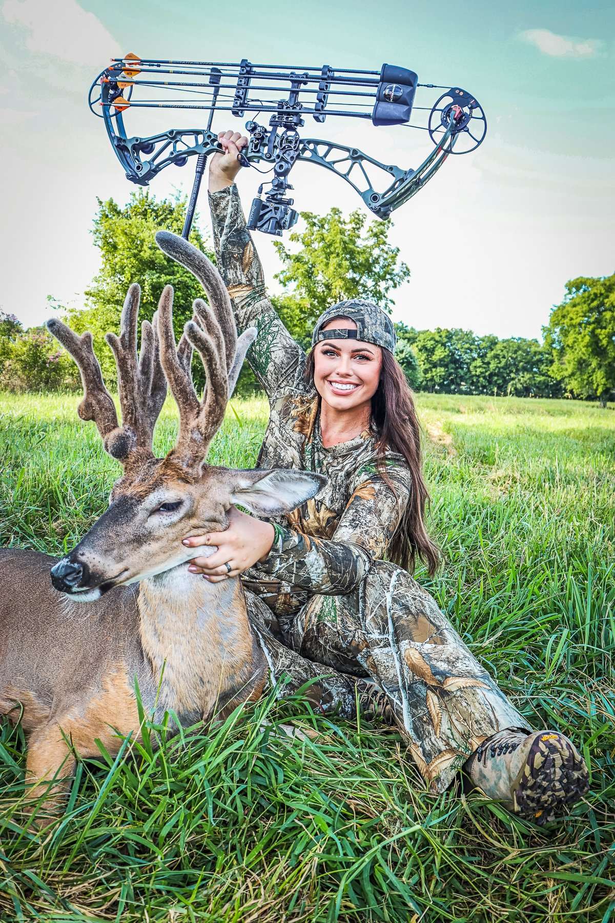 Katie Van Slyke celebrates her big buck. Its rack is so crazy-looking that she's still waiting on an official score. Image courtesy of Katie Van Slyke 