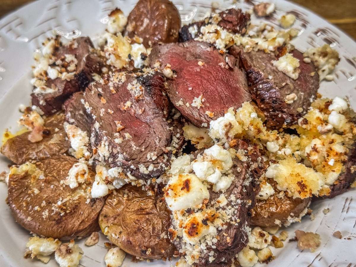 Balsamic Marinated Backstrap With Goat Cheese and Roasted Potatoes - Realtree Camo