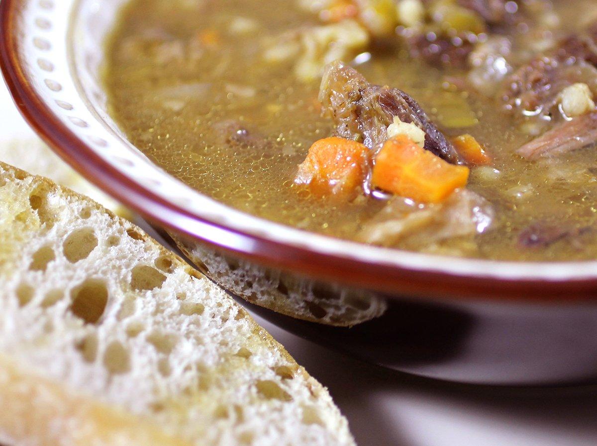 Serve the soup with crusty bread drizzled with a bit of olive oil.