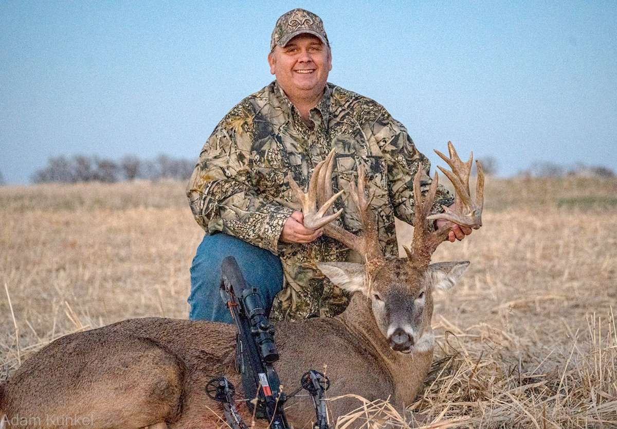 Kansas' Darin Williams shot this world-class whitetail at less than 10 yards after waiting for the right conditions to jump in his Redneck Blind on the afternoon of November 16. Image courtesy of Darin Williams