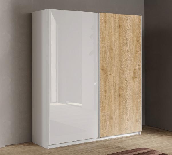 Swing Sliding Door Wardrobe Oak/White High Gloss 180 cm