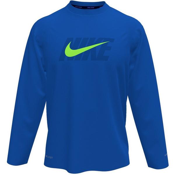 Boys' Nike Hydroguard Swoosh Long Sleeve Swim Rashguard Medium Blue