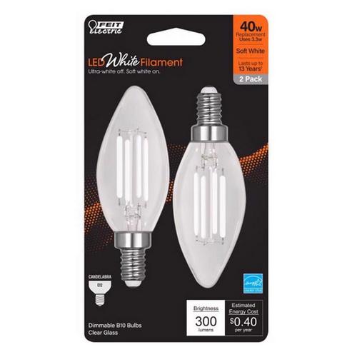 Feit B10 E12 Candelabra Filament LED Soft White Bulb - 2 Pack - Primary Image