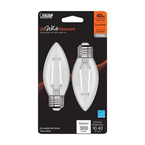 Feit White Filament B10 E26 Medium Filament LED Bulb Soft White 40 Watt - 2 Pack - Primary Image