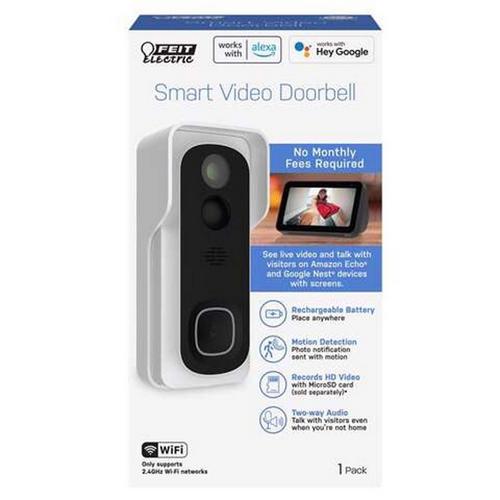Feit Smart Home White Metal/Plastic Wireless Smart-Enabled Video Doorbell - Primary Image