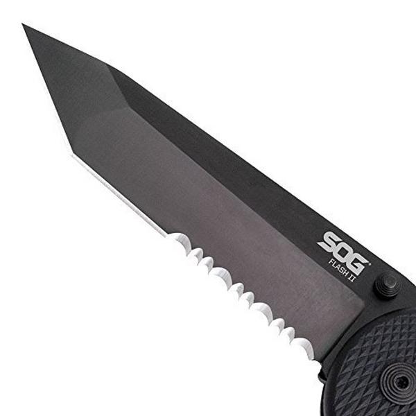 SOG Flash II Tanto Serrated Black TiNi Folding Black Pocket Knife