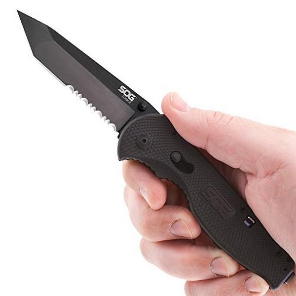 SOG Flash II Tanto Serrated Black TiNi Folding Black Pocket Knife