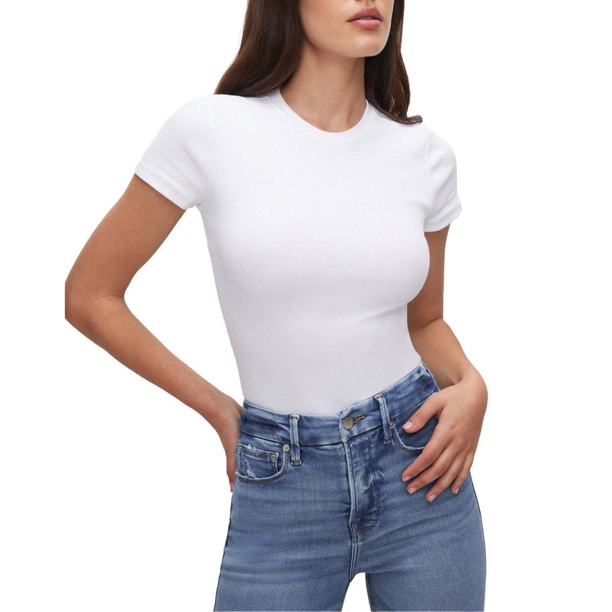 Women's GOOD AMERICAN Micro Rib Cotton Tee Bodysuit