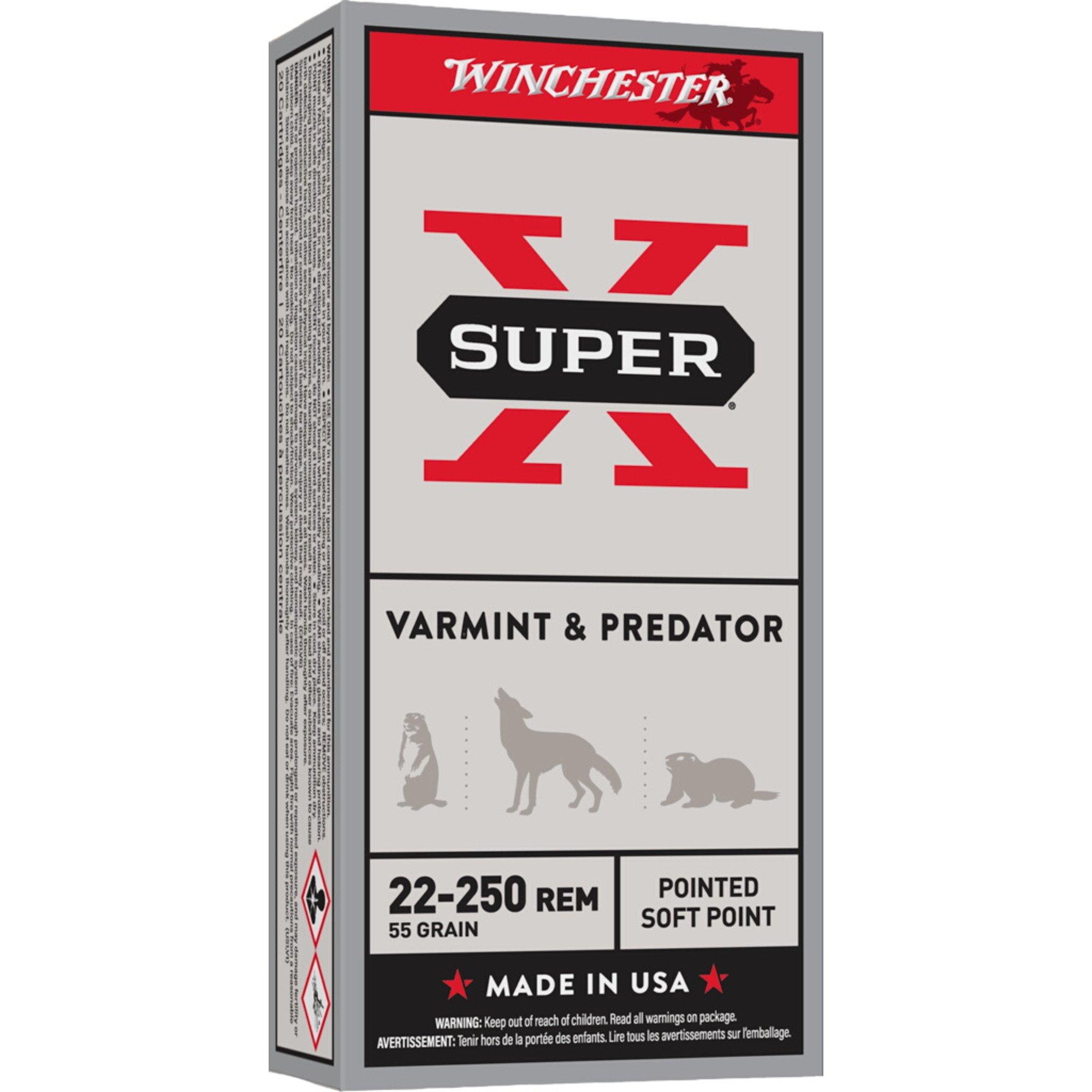 Winchester Super-X 22-250 Remington Rifle Ammunition 20 Round Box