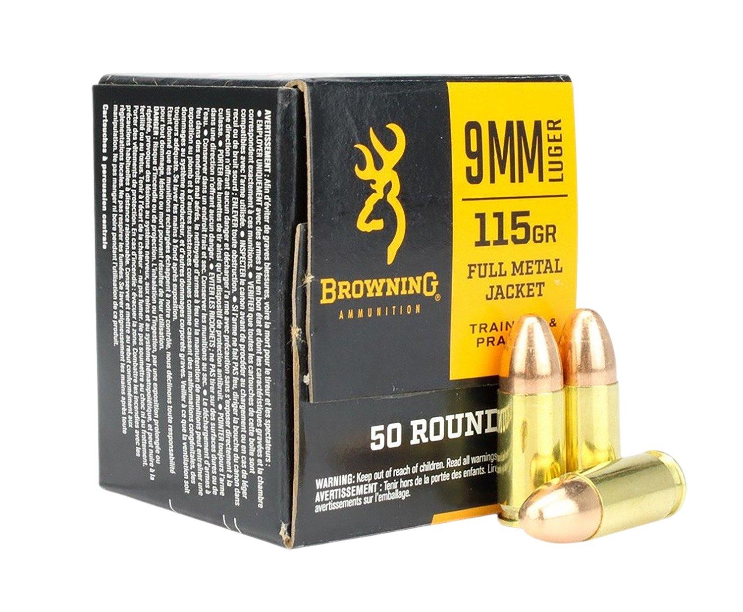 Browning Ammunition Training & Practice FMJ 9mm Handgun Ammunition 50 Round Box