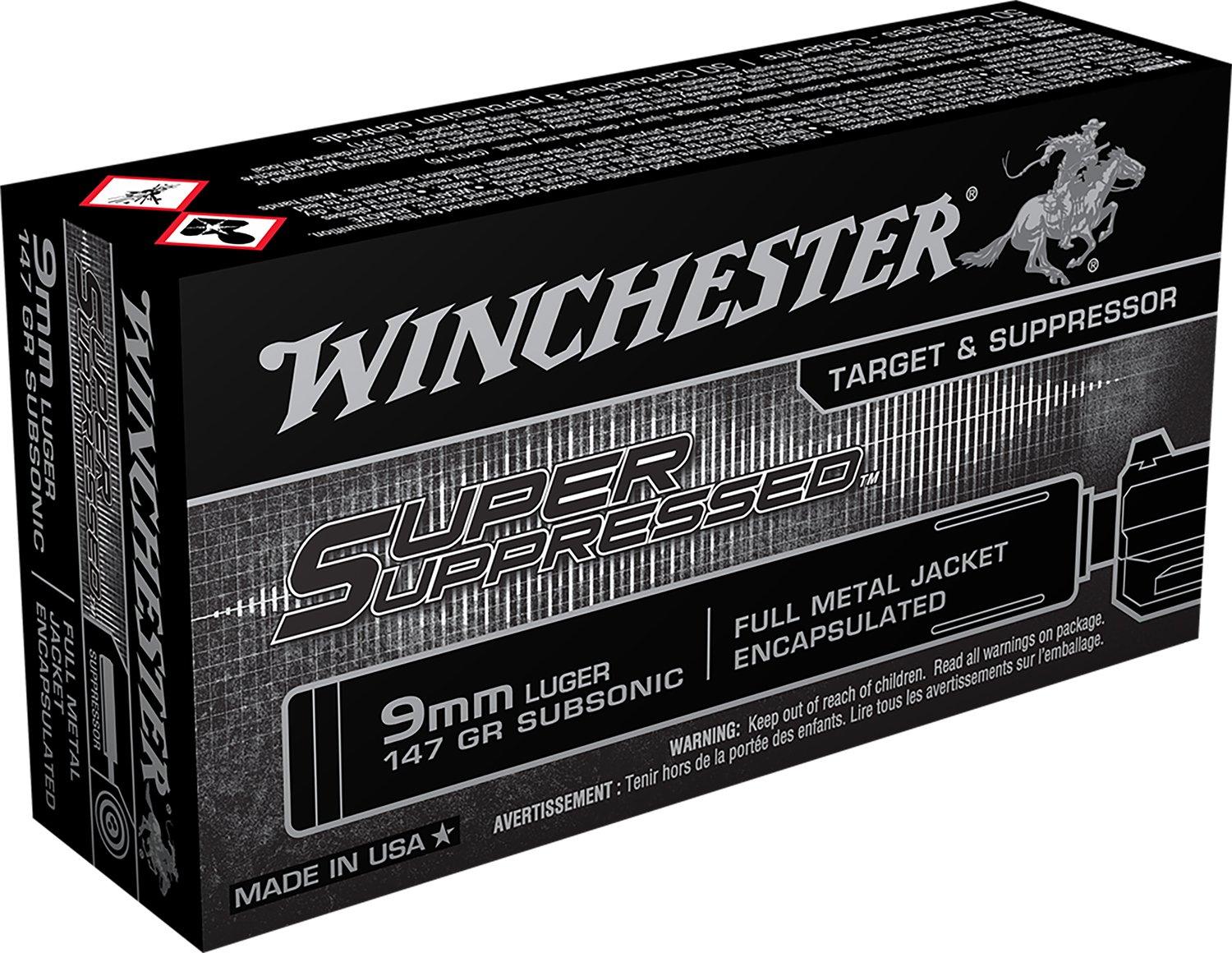 Winchester Super Suppressed FMJ 9mm Handgun Ammunition 50 Round Box