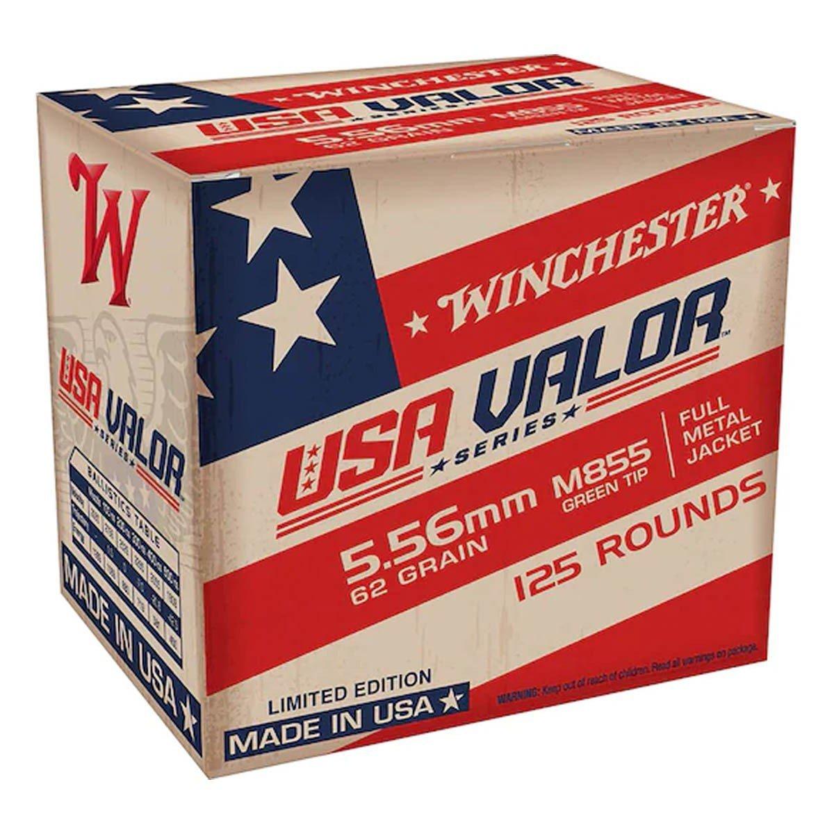 Winchester USA Valor M855 Green Tip 5.56x45mm NATO Rifle Ammunition 125 Round Box