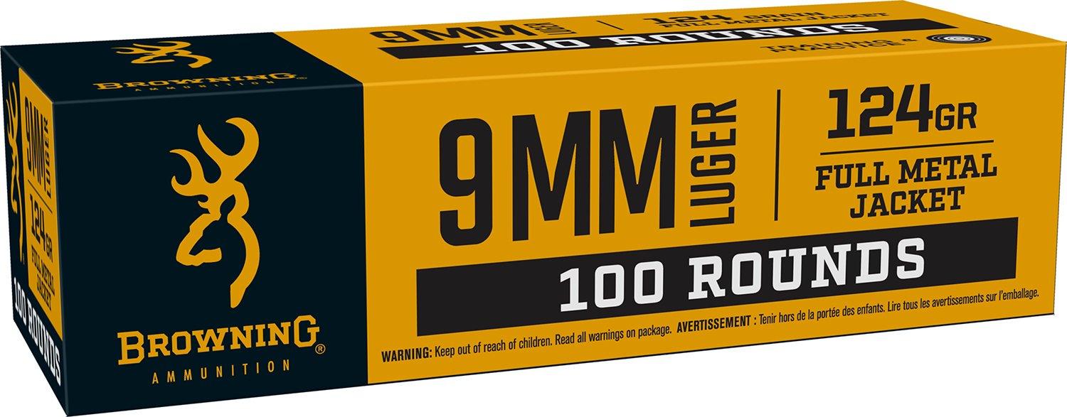 Browning Training & Practice FMJ 9mm Handgun Ammunition 20 Round Box