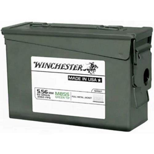 Winchester USA M855 Green Tip Can 5.56x45mm NATO Rifle Ammunition 1000 Round Box