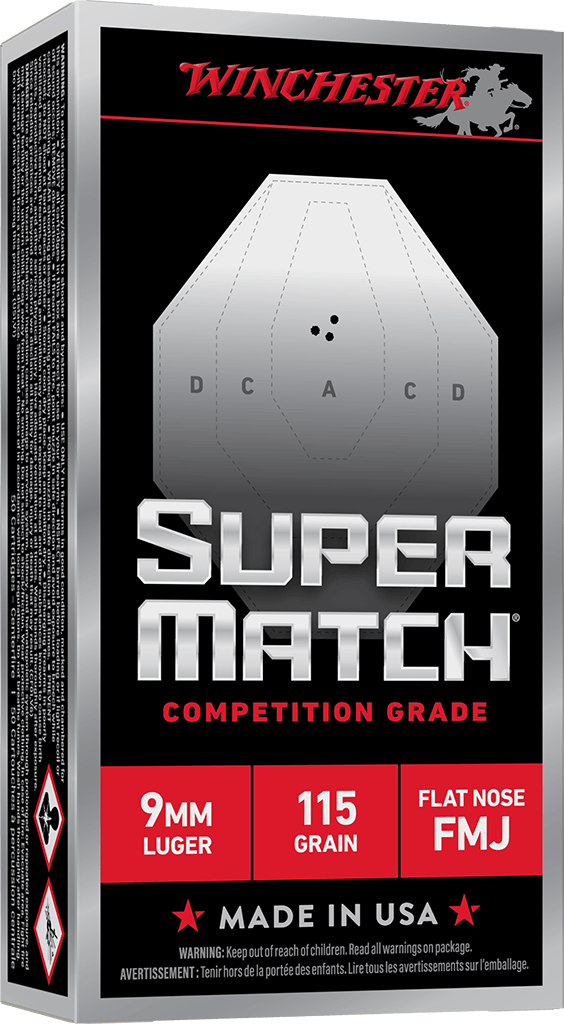 Winchester Super Match Competition Grade 9mm Handgun Ammunition 50 Round Box