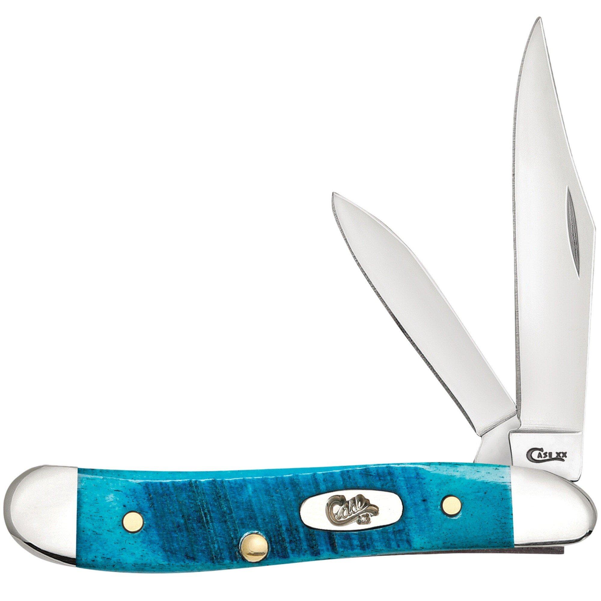 Case Knives Sawcut Jig Caribbean Blue Bone Peanut Folding Pocket Knife - Case Knives