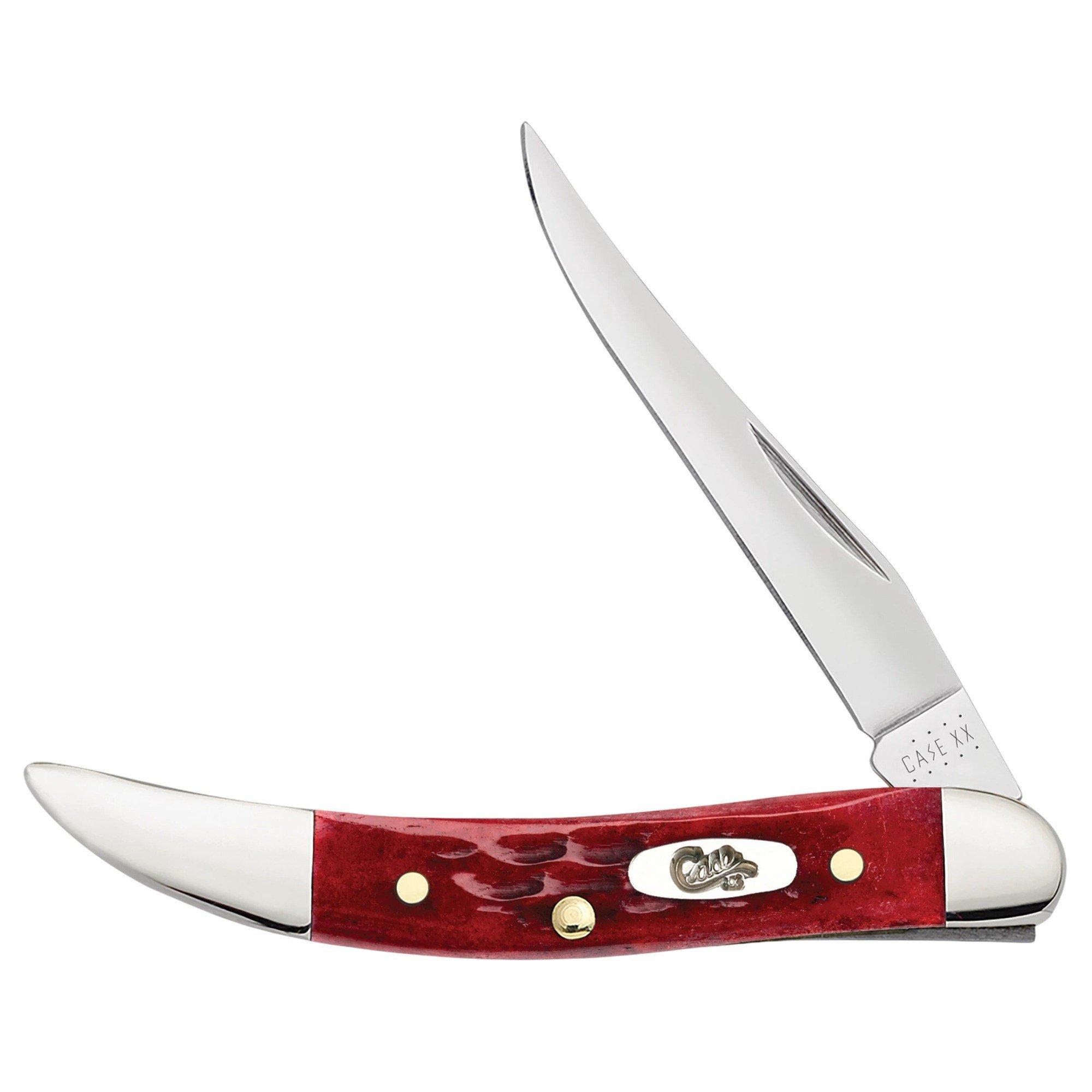 Case Knives Small Texas Toothpick Worn Red Bone Folding Pocket Knife - Case Knives