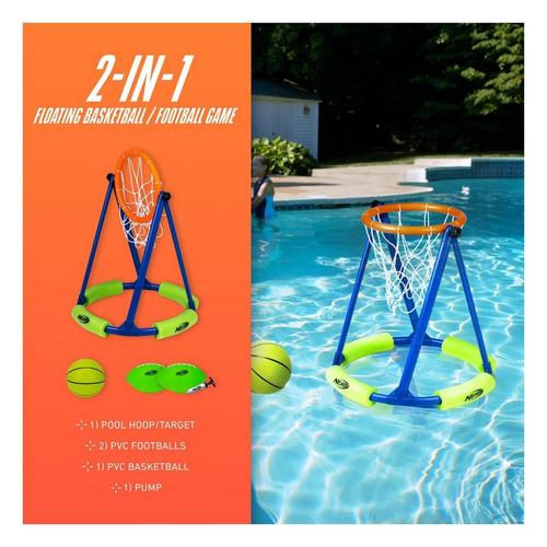 NERF Floating Pool Basketball Hoop & Football Target Net Set - Primary Image