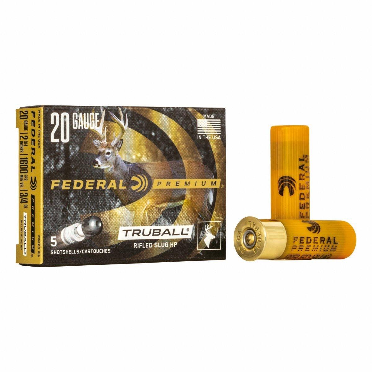 Federal TruBall Rifled Slug Shotshells 20 Gauge Shotshells 5 Round Box