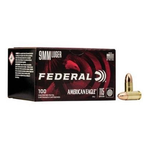 Federal American Eagle FMJ 9mm Handgun Ammunition 100 Round Box - Primary Image