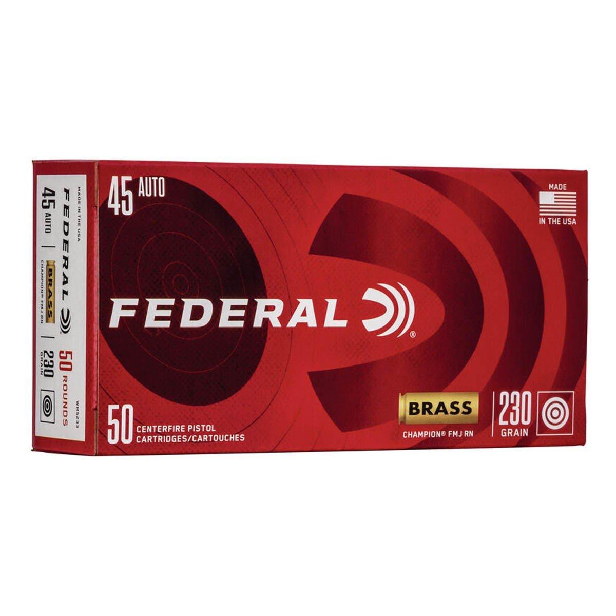 Federal Champion Brass FMJ 45 ACP Handgun Ammunition 50 Round Box