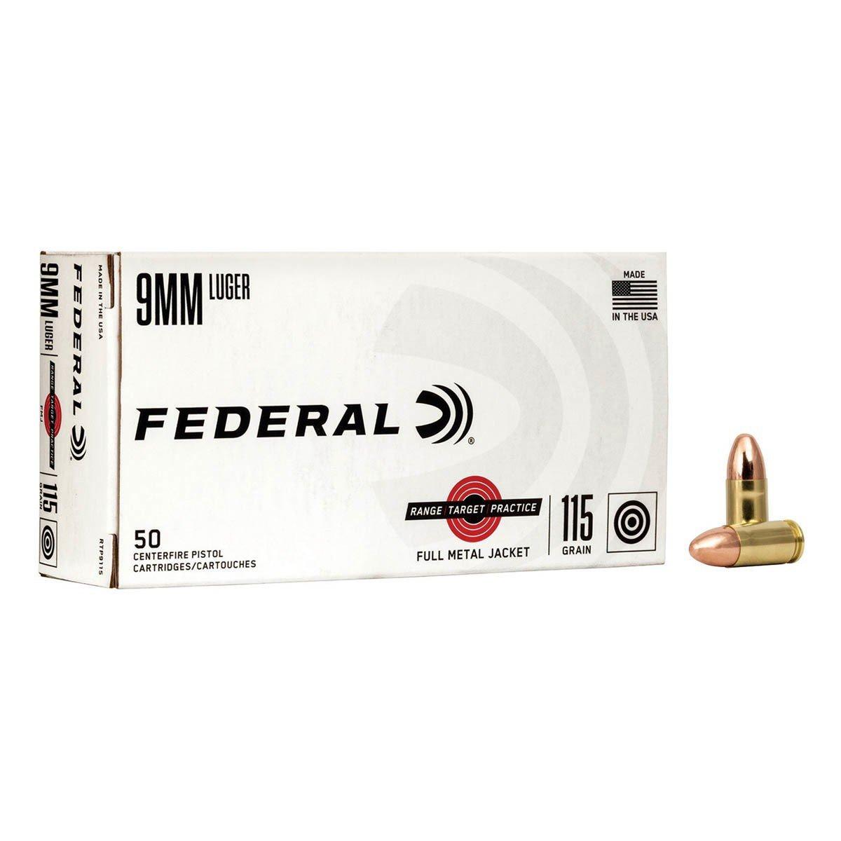 Federal Range Target Practice FMJ 9mm Handgun Ammunition 50 Round Box