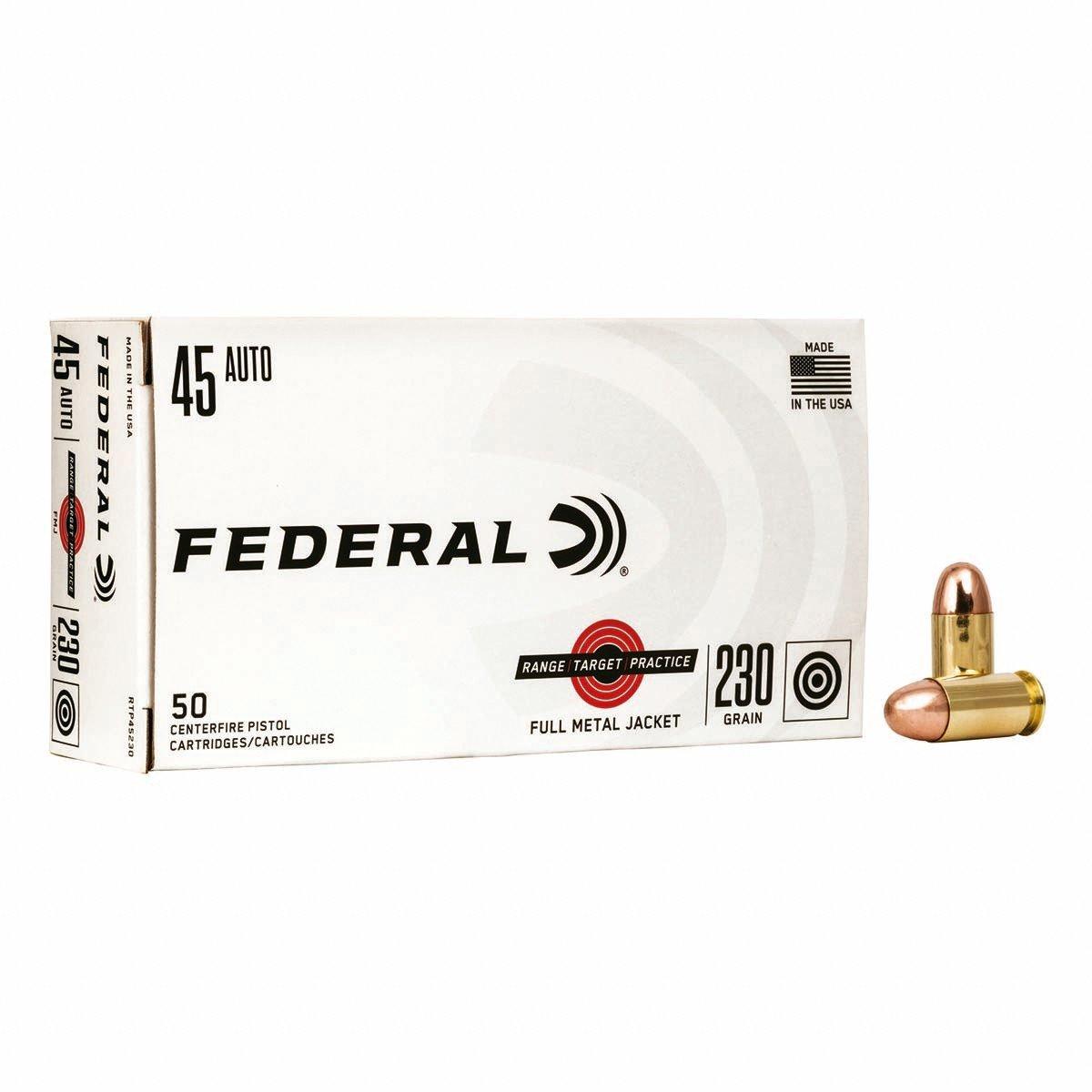 Federal Range Target Practice FMJ 45 ACP Handgun Ammunition 50 Round Box - Federal