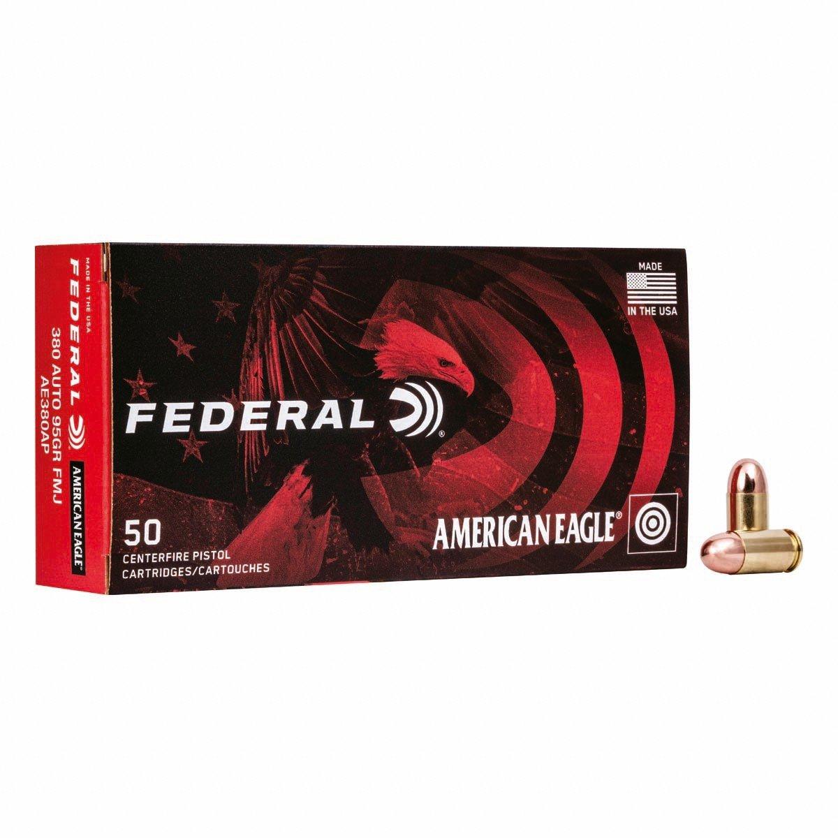Federal American Eagle FMJ 380 ACP Handgun Ammunition 50 Round Box