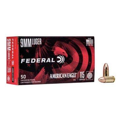 Federal American Eagle FMJ 9mm Handgun Ammunition 50 Round Box