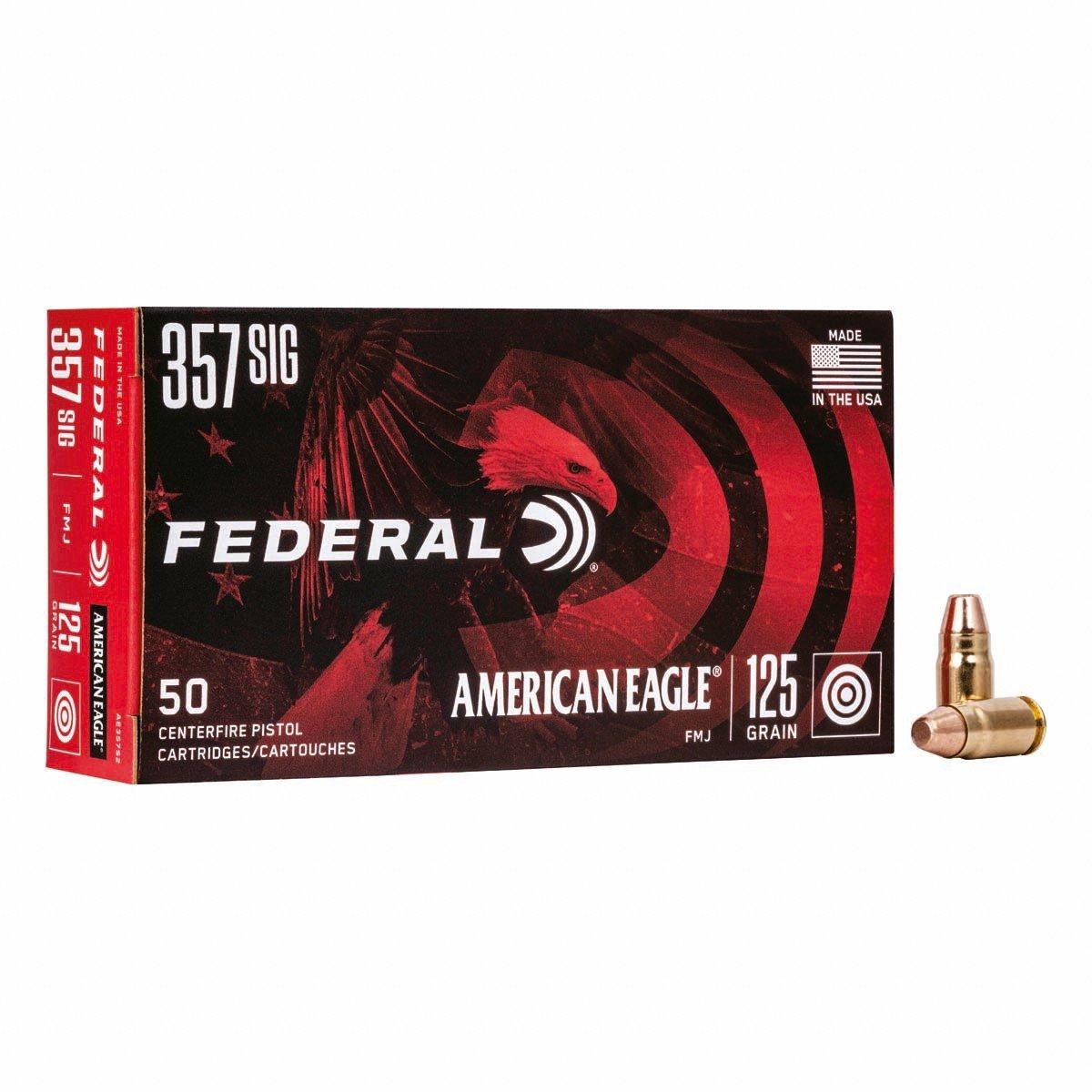 Federal American Eagle FMJ 357 SIG Handgun Ammunition 50 Round Box
