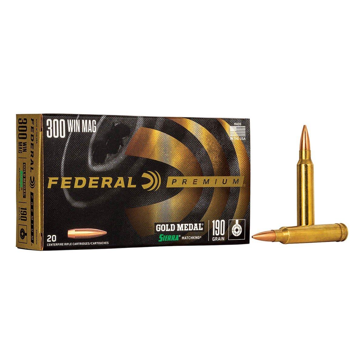Federal Premium Gold Medal Sierra MatchKing 300 Winchester Magnum Rifle Ammunition 20 Round Box