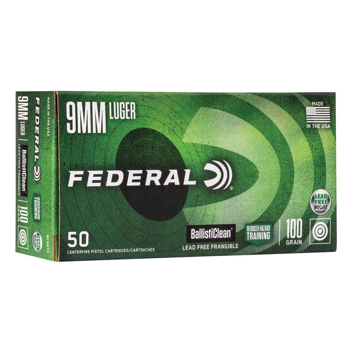 Federal BallistiClean Lead Free Frangible 9mm Handgun Ammunition 50 Round Box