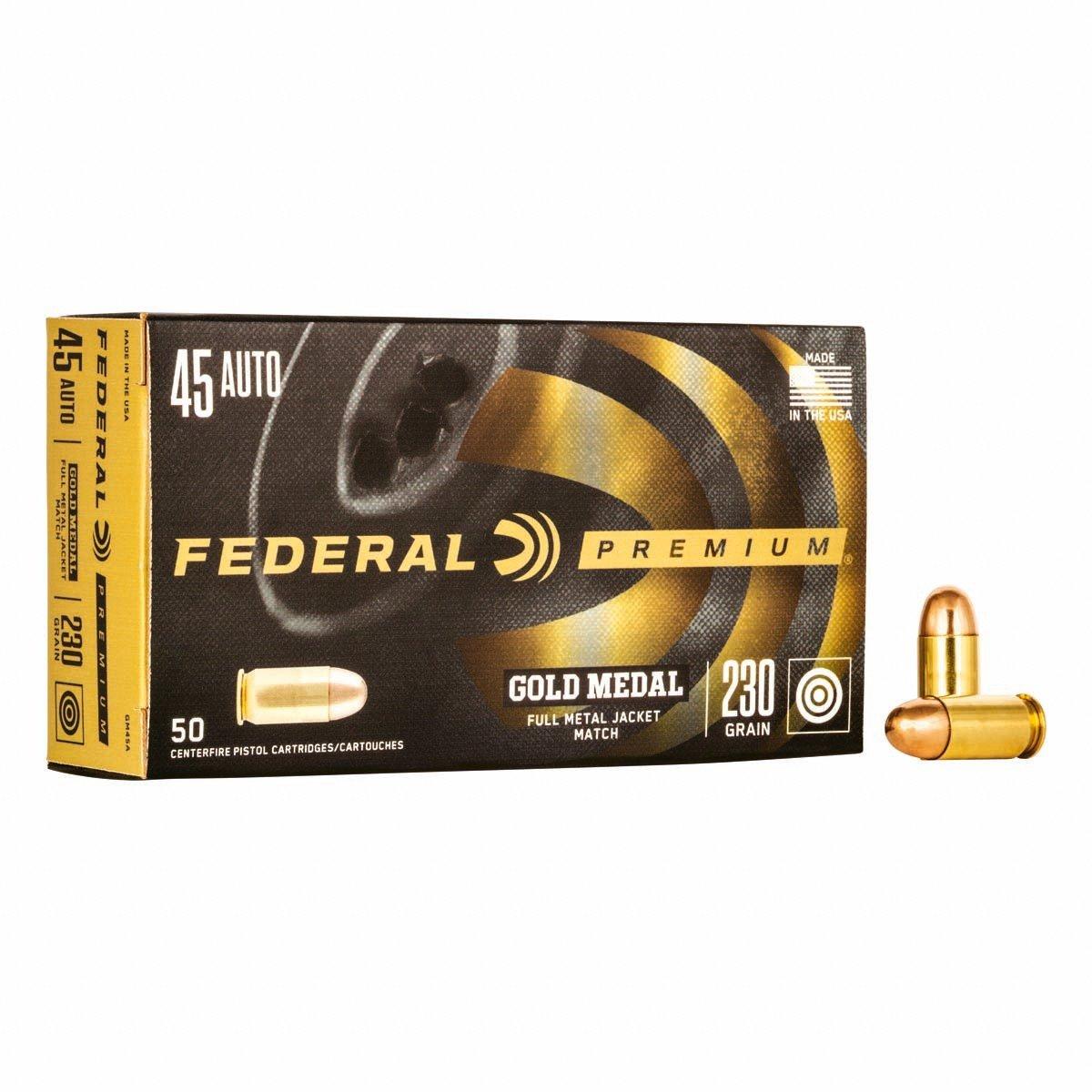 Federal Premium Gold Medal Handgun FMJ Match 45 ACP Handgun Ammunition 50 Round Box