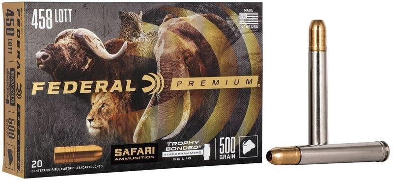 Federal Safari Trophy Bonded Sledgehammer Solid 458 Lott Rifle Ammunition 20 Round Box