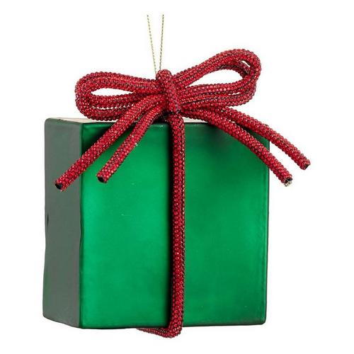 Allstate Floral 4.5" Glass Cube Ornament With Diamond Bow - Primary Image