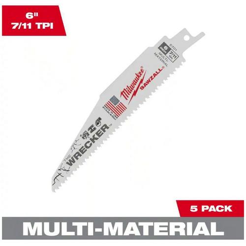 Milwaukee 6 inch 7/11 TPI WRECKER Demolition SAWZALL Blades 5 pack - Primary Image