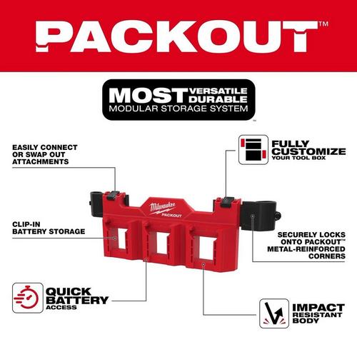 Milwaukee PACKOUT Tool Box M18 Battery Rack Attachment - Primary Image