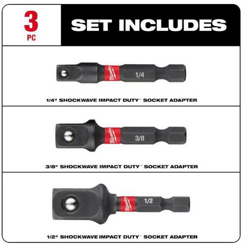 Milwaukee SHOCKWAVE Impact Duty 1/4 in Hex Shank Socket Adapter 3 pc Set - Primary Image