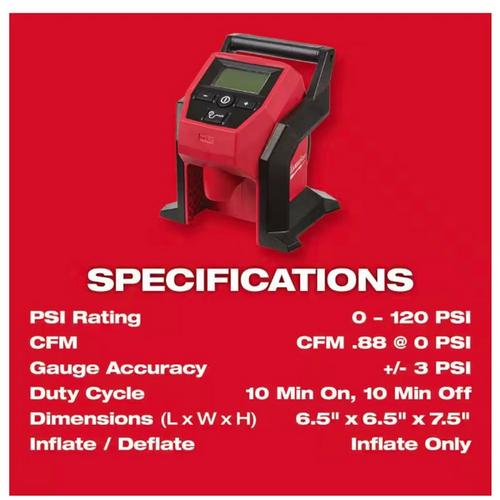 Milwaukee M12 Compact Compressor Inflator - Tool Only - Primary Image