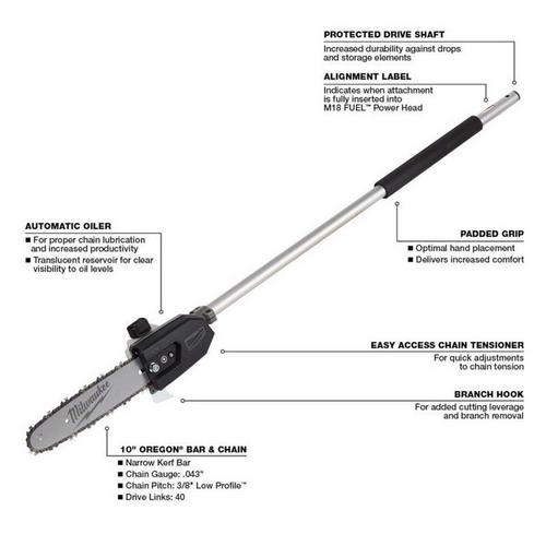 Milwaukee M18 FUEL Pole Saw Attachment - Primary Image