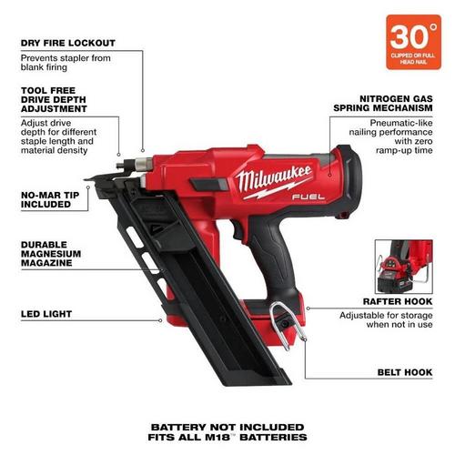 Milwaukee M18 FUEL 30 Degree Framing Nailer - Tool Only - Primary Image