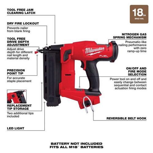 Milwaukee M18 FUEL Brushless Brad Nailer - Tool Only - Primary Image
