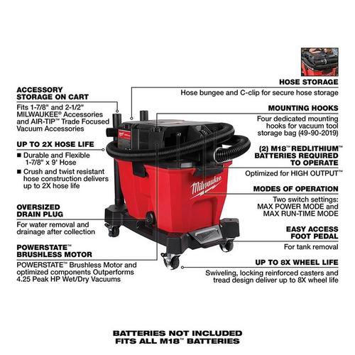 Milwaukee M18 FUEL Dual-Battery 9 Gallon Wet/Dry Vacuum - Tool Only - Primary Image