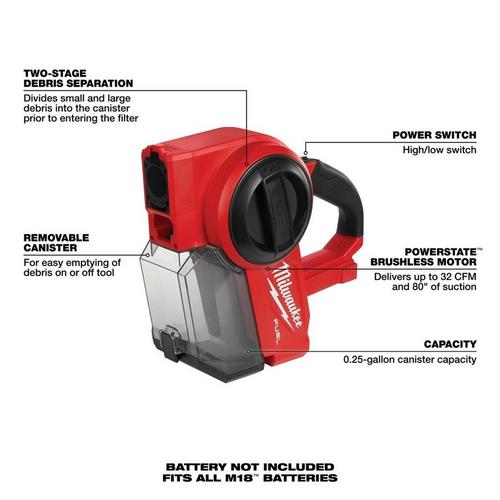 Milwaukee M18 FUEL Compact Vacuum - Tool Only - Primary Image