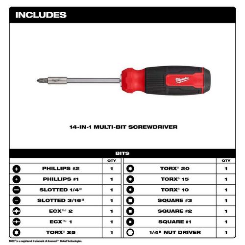 Milwaukee Hex Shank 14-in-1 Multi Bit Screwdriver - Primary Image