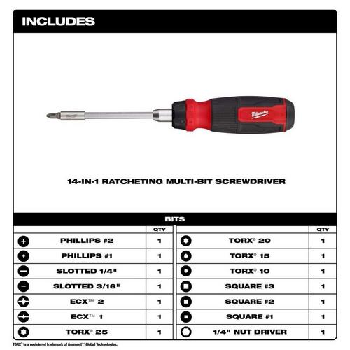 Milwaukee Hex Shank 14-in-1 Ratcheting Multi-Bit Screwdriver - Primary Image
